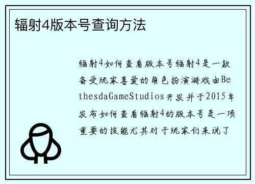 辐射4版本号查询方法